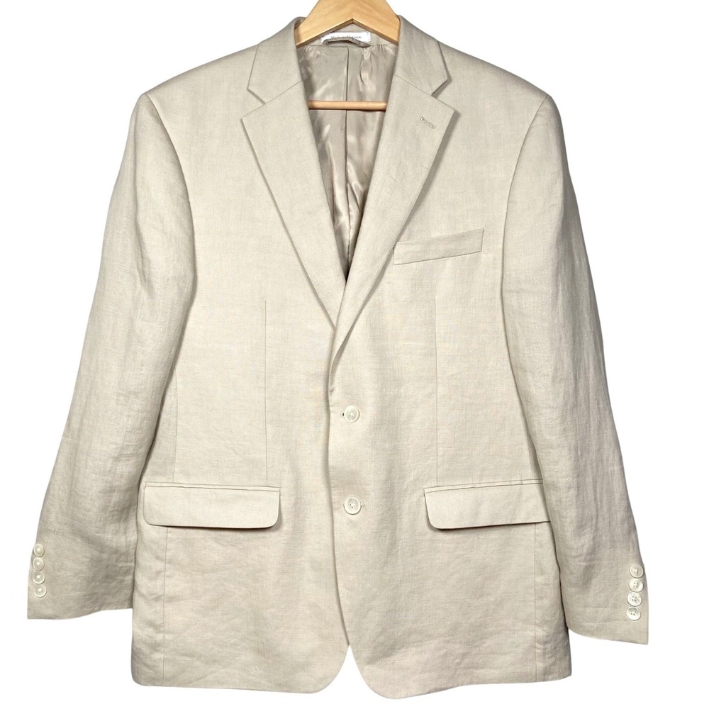 Lauren Ralph Lauren Blazer Mens 42R 100% Linen Beige Sport Coat Paisley Lining